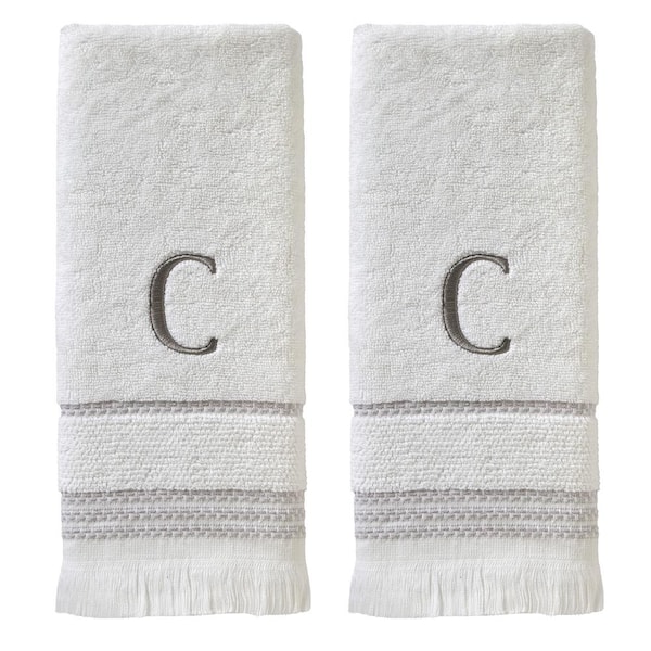 SKL Home Casual Monogram Letter C Hand Towel 2 piece set, white, cotton