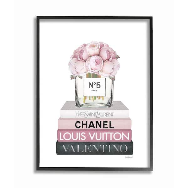 Stupell Industries Glam Rose Bouquet Over Women's Designer Books Framed Wall Art - Pink - Black - 16 x 20