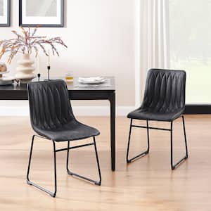 AMIGO Black Faux Leather Modern Dining Side Chairs, Set of 2