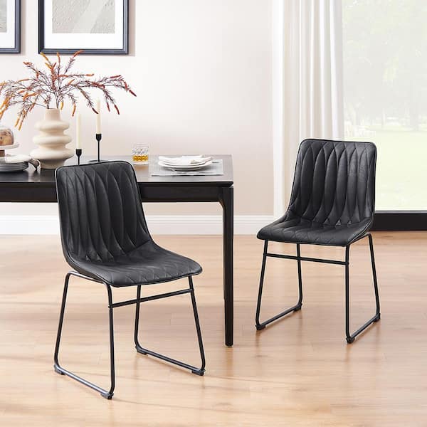 Art Leon AMIGO Black Faux Leather Modern Dining Side Chairs, Set of 2