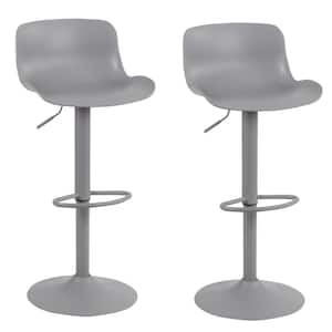 Solid Color Molded Plastic 32 in. Gray, Low Back, Gray Matte Metal Bar Stool (Set of 2)