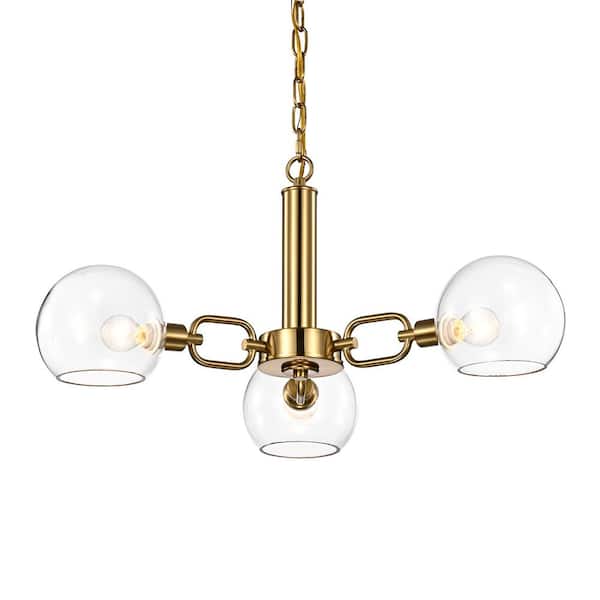 Warehouse of Tiffany Andres 27 in. 3-Light Indoor Gold Chandelier with Light Kit