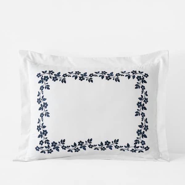 The Company Store Legends Hotel Brighton Embroidered Egyptian Navy Cotton Percale Standard Sham