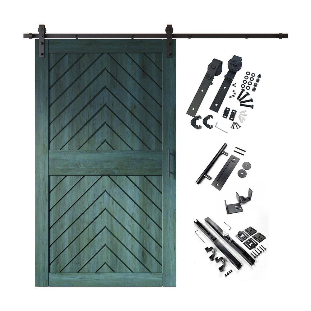 JT1 48 in. x 84 in. C-Panel Royal Pine Fishbone Design Solid Pine Wood Sliding Barn Door with Hardware Kit price history on PriceWatchPro