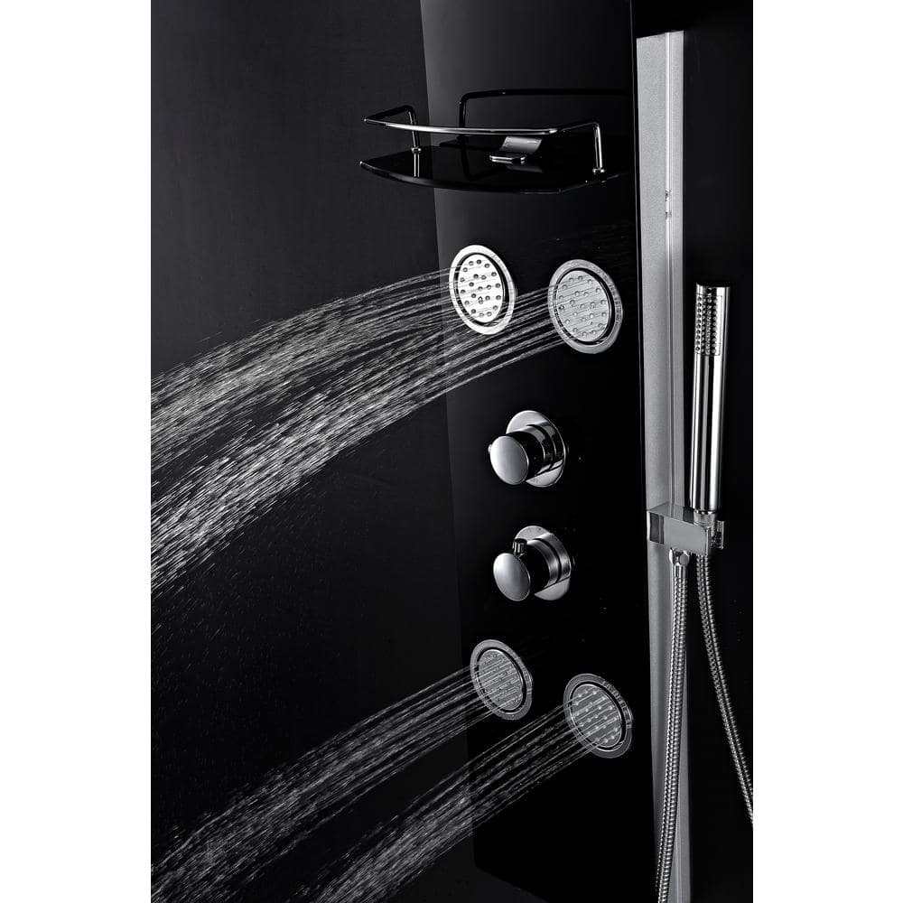 Colossal 56'' Black Tempered Glass Shower Panel with Adjustable Jets