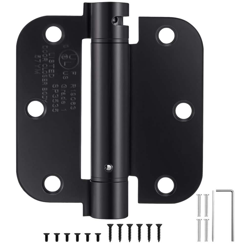 3.5 in Self-Closing Steel Door Hinges Black 2-Pack with 5/8 in Radius Corners and Adjustable Spring price history on PriceWatchPro