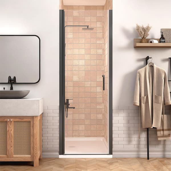 30 to 31 - 1/4 in. W x 72 in. H Pivot Swing Frameless Shower Door in Black with Clear Glass