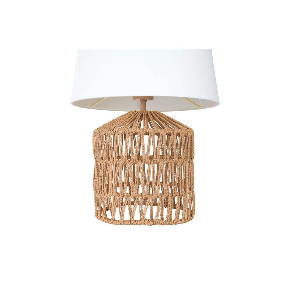 Natural Woven Rope Table Lamp with White Empire Shade