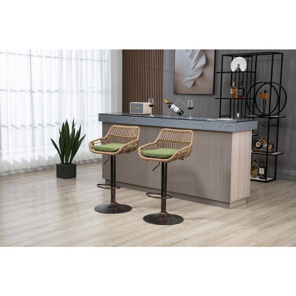 33.4 in. Green Low Back Metal Bar Stool with Footrest for Kitchen, Dining R