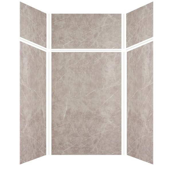 Transolid Expressions 48 in. x 48 in. x 96 in. 4-Piece Easy Up Adhesive Alcove Shower Wall Surround in Dover Stone