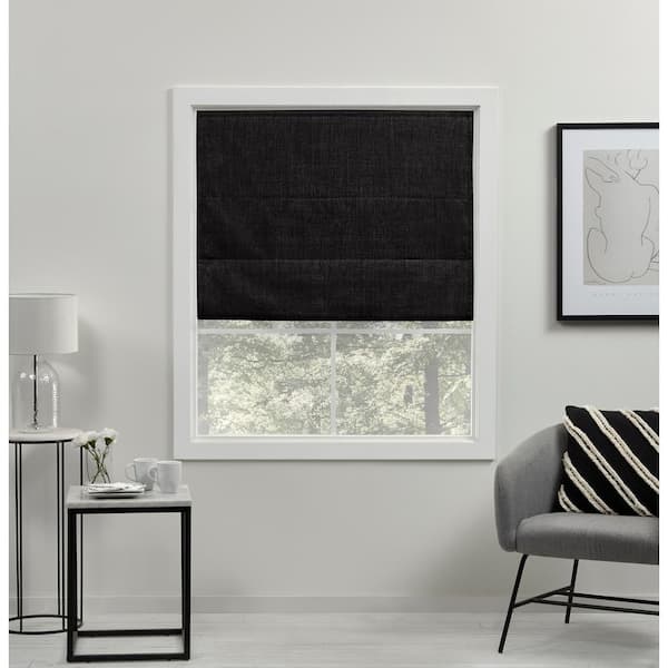 EXCLUSIVE HOME Acadia Black Cordless Total Blackout Roman Shade 31 in. W x 64 in. L