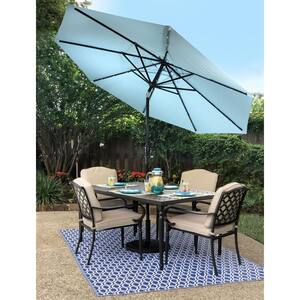 9 ft. Aluminum Market Solar Lighted 8-Rib Round Patio Umbrella with Olefin Canopy in Seafoam Green