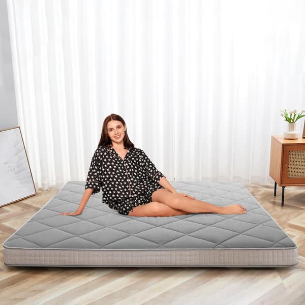 BOZTIY Futon Mattress, 60 in. x 4 in. Cushion 1-Piece Deep Seating Outdoor Floor Mattress Cushion Corner Set Gray Cush