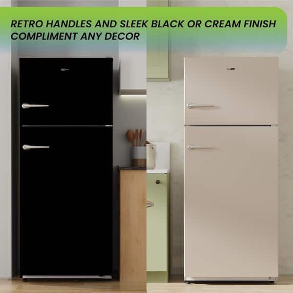 30 in. 14 cu. ft. 110V Retro Refrigerator 4 cu. ft. Frost Free Top Mount Freezer with Ice Maker in Cream with Handle