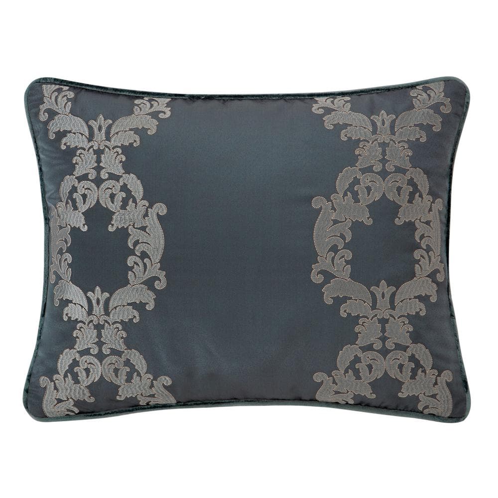 Teal and Linen Embroidered Velvet Decorative Pillow Set
