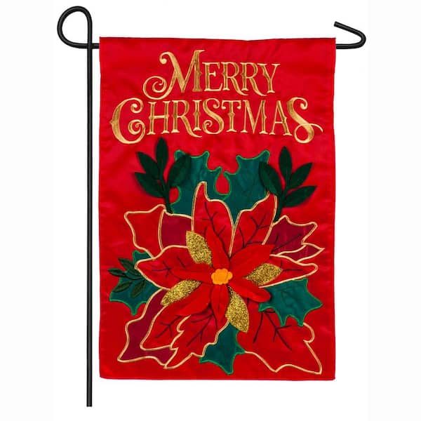 Evergreen 18 in. x 12.5 in. Christmas Poinsettia Garden Applique Flag ...