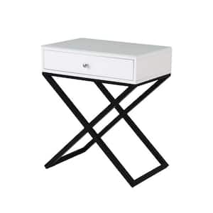 Silver, White and Black 1-Drawer 23 in. Wooden Nightstand