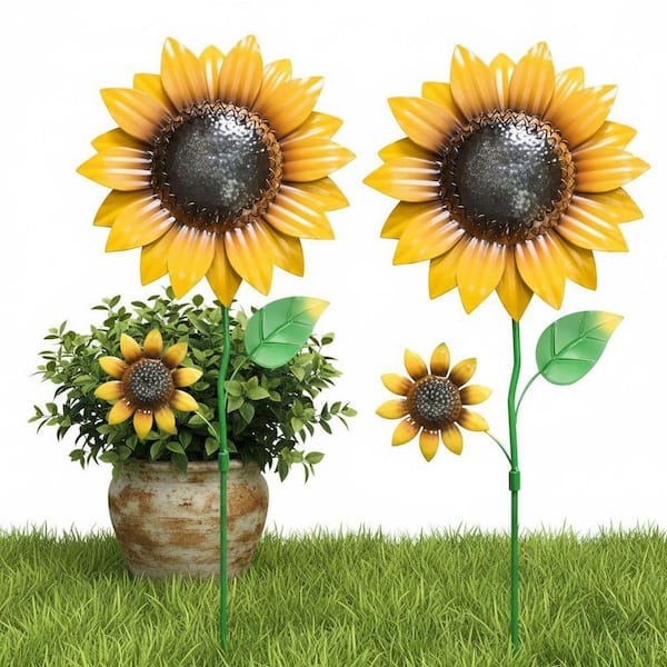 Unbrand Vibrant Metal Sunflower Garden Stakes (2-Pack) - Nodding