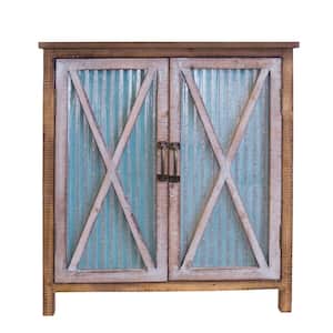 Weathered Brown with Antique White Wood and Metal Fully Assembled 2-Door Corrugated Storage Cabinet with 3-Shelves