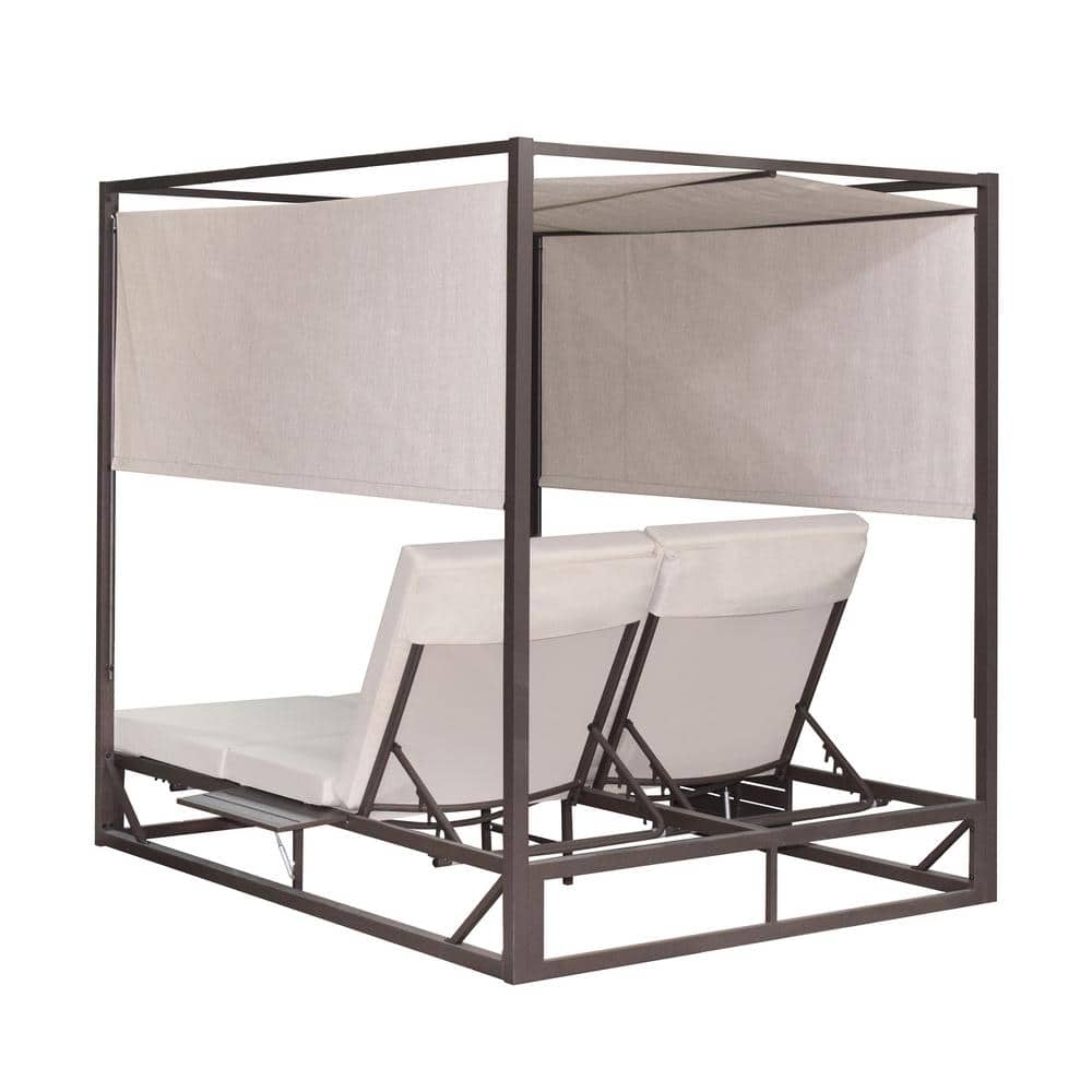 Outdoor Black Aluminum Frame Daybed with Beige Cushions