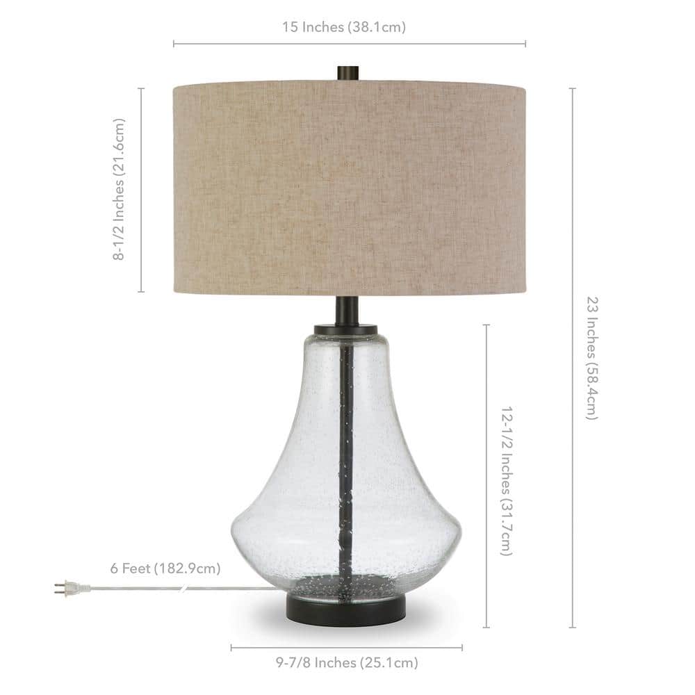Lagos Seeded Glass 23" Tall Table Lamp with Antique Bronze Finish and Flax Shade