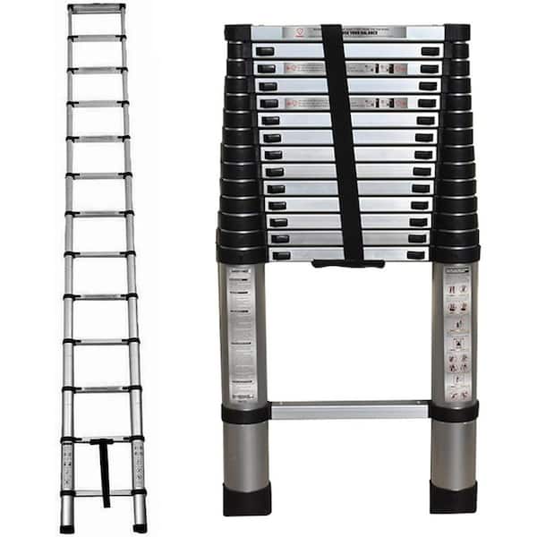 14.5 ft. Aluminum Telescopic Ladder, 330 lbs. Capacity, Collapsible Extension Ladder for Household and Outdoor Use