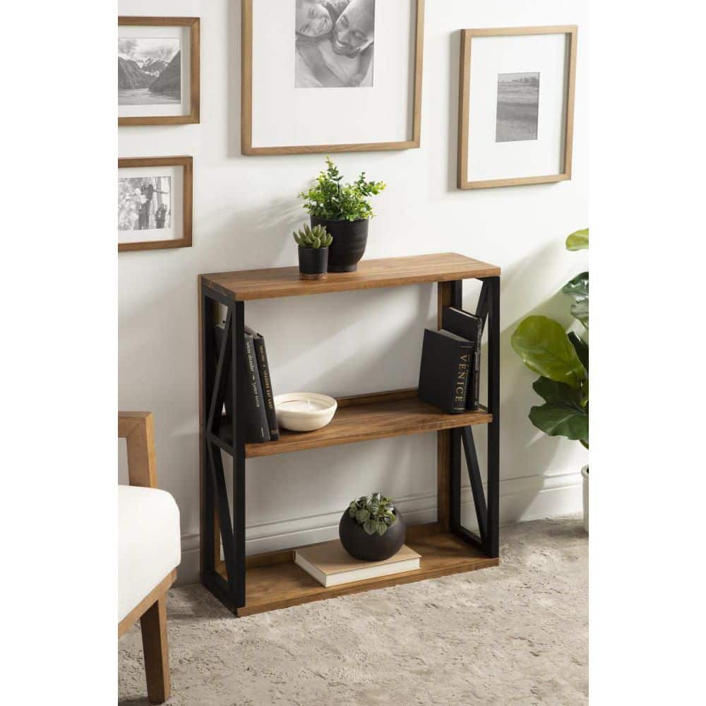 Rustic Brown and Black 3-Tier Floating Wood Wall Shelf