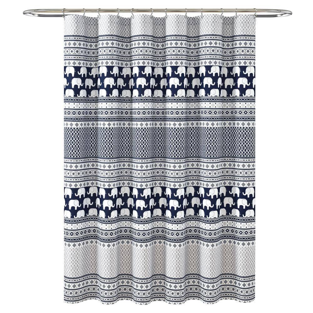 Lush Decor 72 in. x 72 in. Navy Single Elephant Stripe Shower