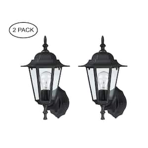 Allison 14.38 in. 1-Light Matte Black Outdoor Wall Lantern Sconce with Clear glass(2-Pack)
