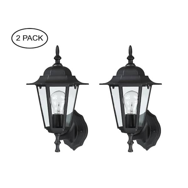 Hukoro Allison 14.38 in. 1-Light Matte Black Outdoor Wall Lantern Sconce with Clear glass(2-Pack)