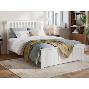 Becket White Solid Wood Frame Full Low Profile Platform Bed with Matching Footboard