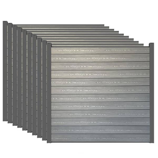 LH EP Complete Kit 6 ft. x 6 ft. Embossed Gray WPC Composite Fence Panel with Pronged Holders and Post Kits (10-set)