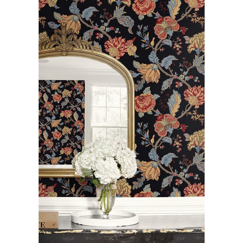 Ebony Floral Jacobean Pre-pasted Vinyl Wallpaper Roll