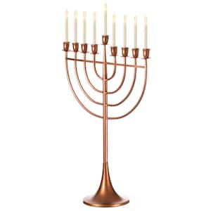 Modern Solid Metal Judaica Hanukkah Menorah 9 Branched Candelabra, Copper Large