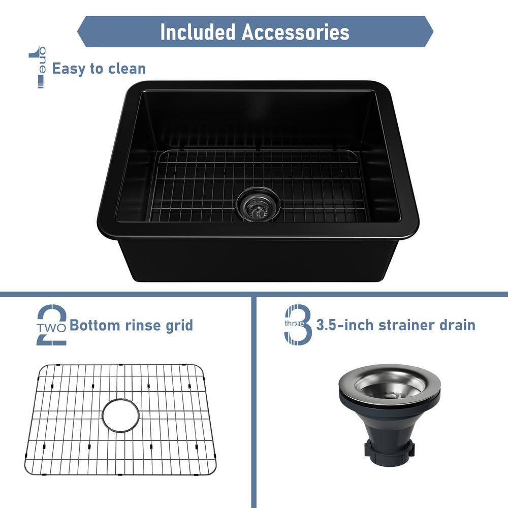 26.65'' Black Fireclay Undermount Single Bowl Kitchen Sink