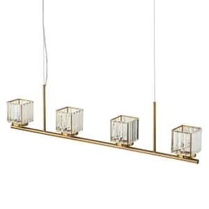 Orillia 4-Light Gold Modern Contemporary Kitchen Island Pendant Light Linear Chandelier with Crystal Shades