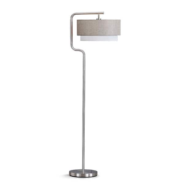 HomeGlam Aviate 63 in. H Metal Standard Floor Lamp - Brushed Nickle, Brown/White Shade