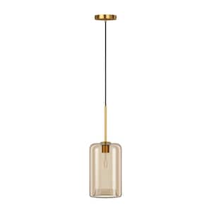 7 in. 1-Light Modern Cylinder Bronze Island Pendant Light Adjustable Art Hanging Ceiling Light with Blown Glass Shade