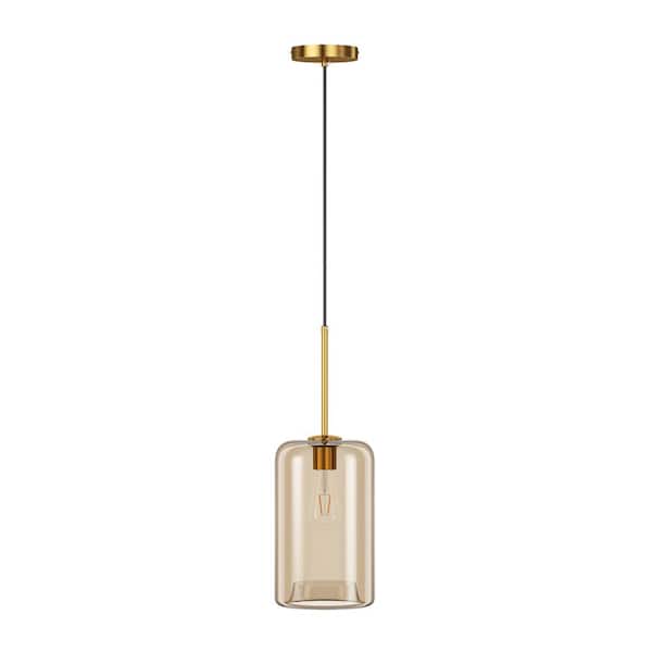 aiwen 7 in. 1-Light Modern Cylinder Bronze Island Pendant Light Adjustable Art Hanging Ceiling Light with Blown Glass Shade
