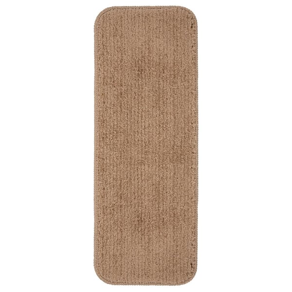 Ottomanson Softy Collection Beige 9 in. x 26 in. Non-Slip Stair Tread Cover (Set of 13)