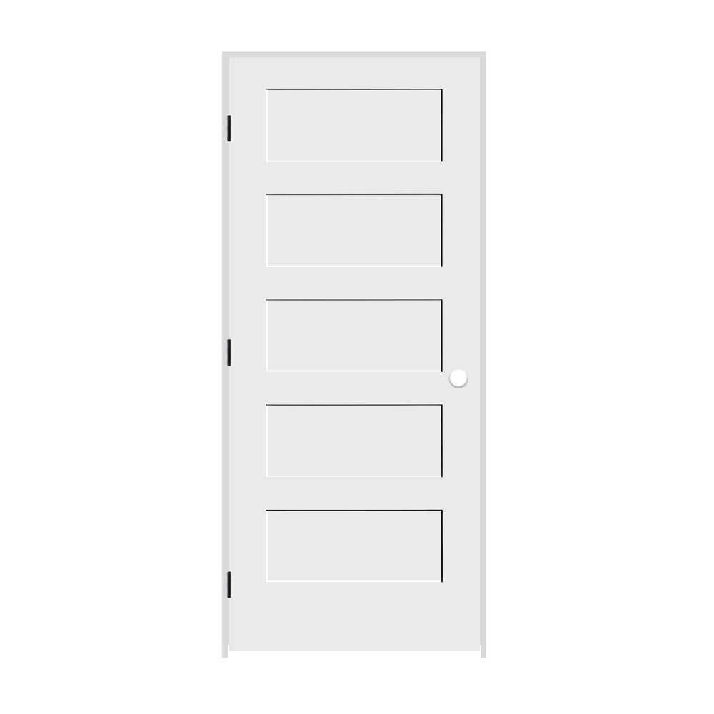 18 in. x 80 in. 5 Panel Right Hand Solid Wood Primed White MDF Single Prehu