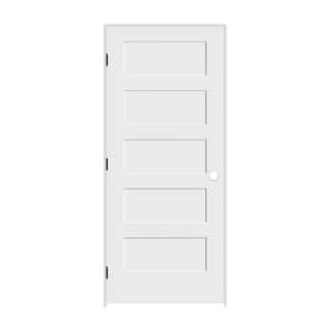 18 in. x 80 in. 5 Panel Right Hand Solid Wood Primed White MDF Single Prehung Interior Door with Matte Black Hinges