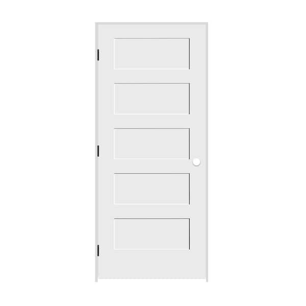 CODEL DOORS 18 in. x 80 in. 5 Panel Right Hand Solid Wood Primed White MDF Single Prehung Interior Door with Matte Black Hinges