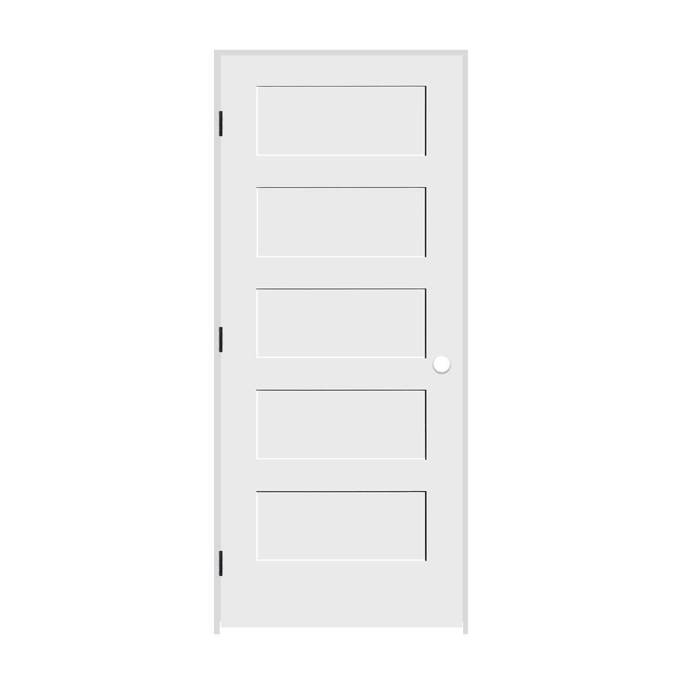 28 in. x 80 in. 5 Panel Right Hand Solid Wood Primed White MDF Single Prehu