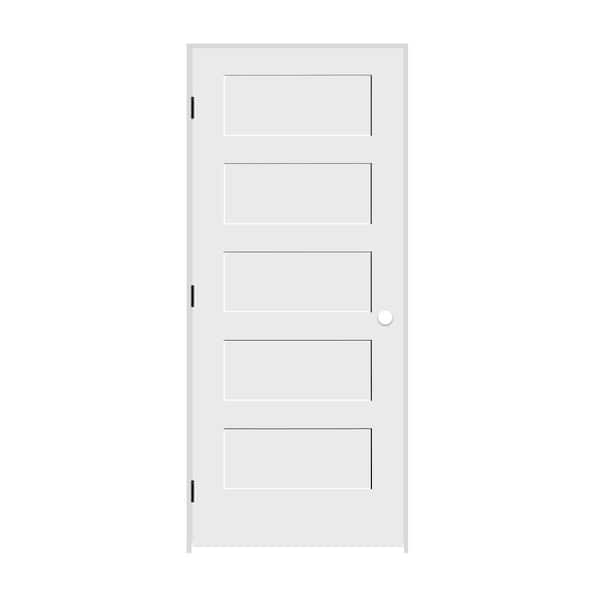 CODEL DOORS 32 in. x 80 in. 5 Panel Right Hand Solid Wood Primed White MDF Single Prehung Interior Door with Matte Black Hinges