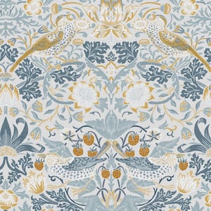 William Morris At Home Strawberry Thief Soft Blue Wallpaper Sample