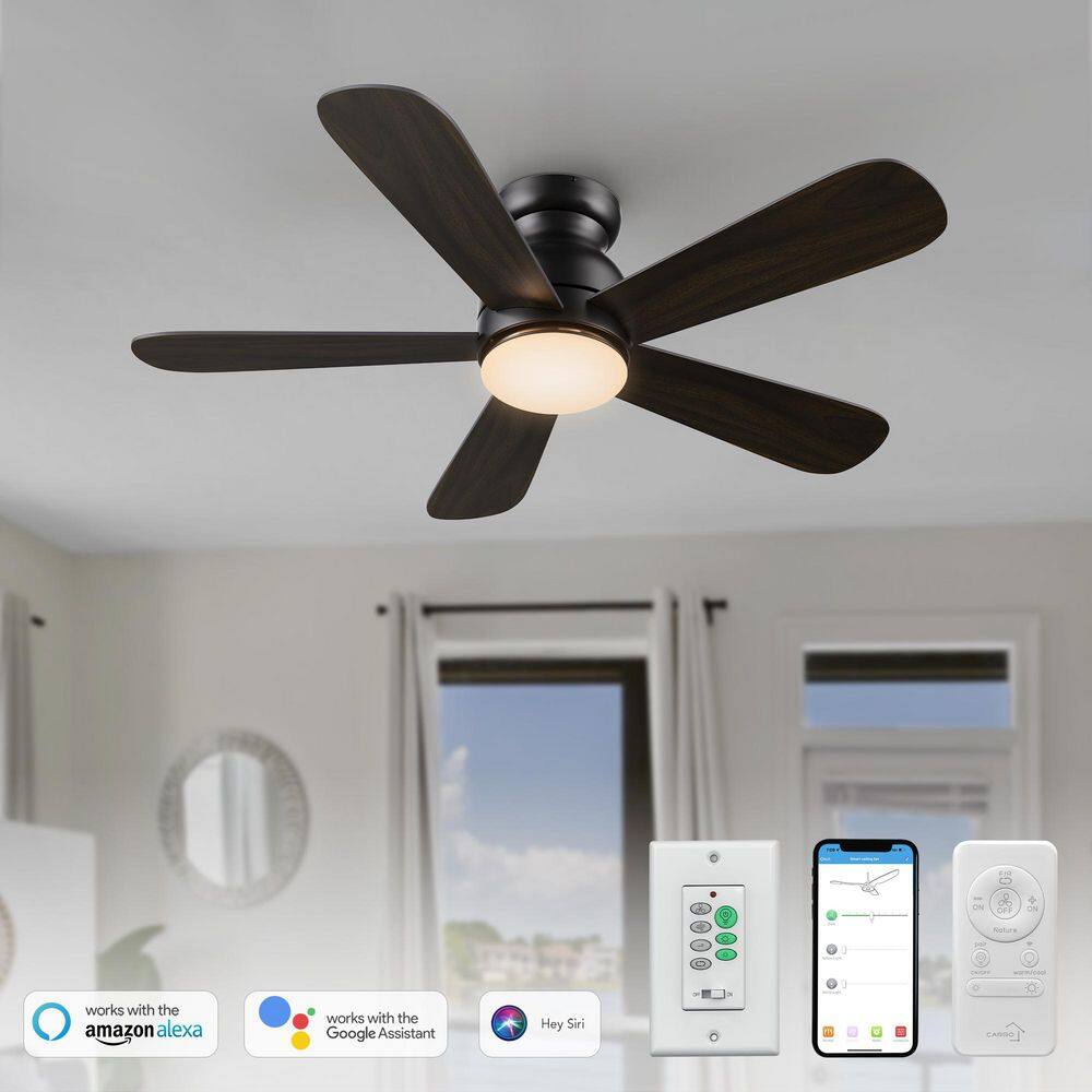 48 in. Indoor/Outdoor Black Flush Mount LED Smart Ceiling Fan with Remote Control and Wall Control, 10-Speed DC Motor price history on PriceWatchPro