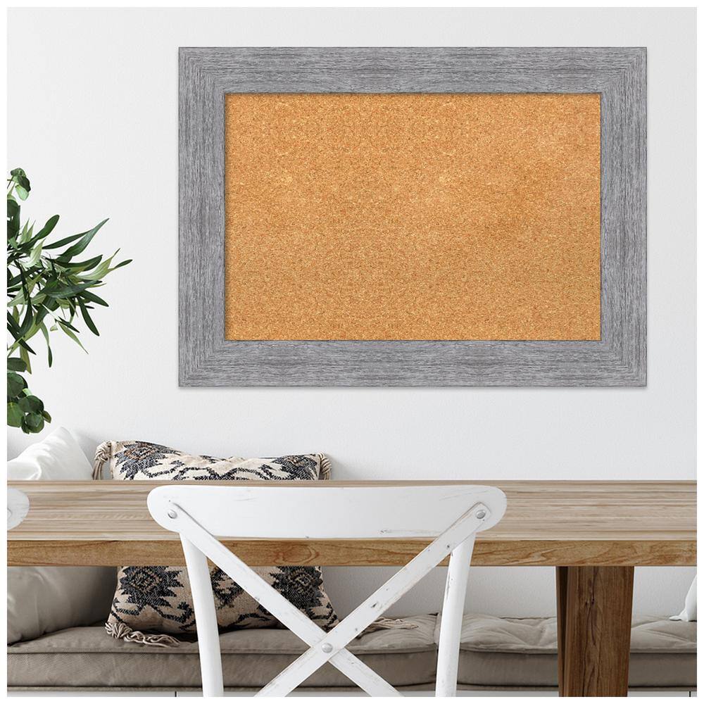 Rustic Grey Framed Natural Cork Bulletin Board 32" x 24"