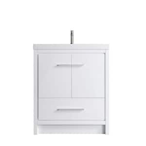 Single Sink Bath Vanity in White 29.65 in. x 19.7 in. D x 35 in. H with White Ceramic Top