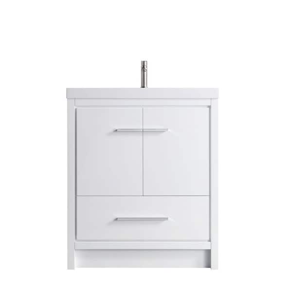 TOOLKISS Single Sink Bath Vanity in White 29.65 in. x 19.7 in. D x 35 in. H with White Ceramic Top